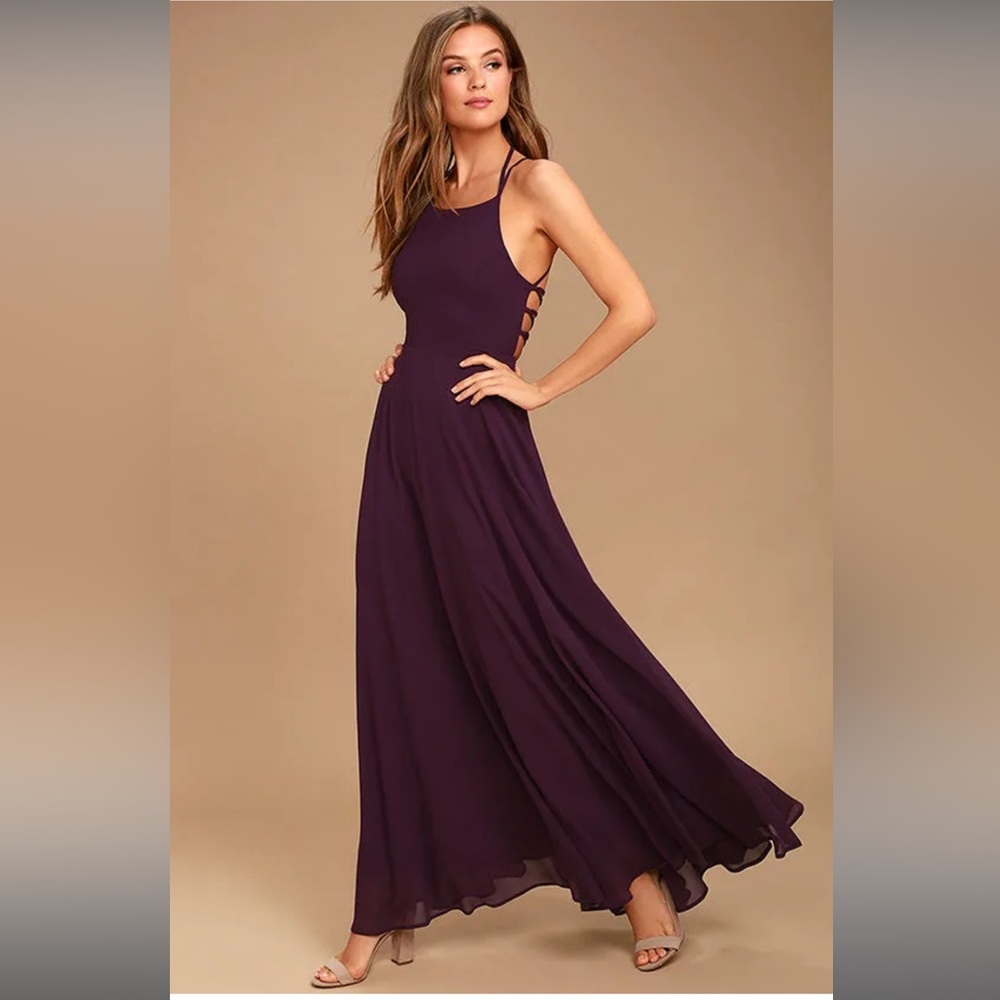 Strappy To Be Here Purple Lace-Up Maxi Dress NWT